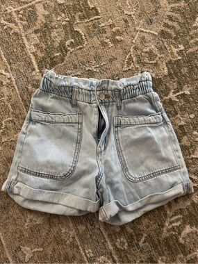 Zara Light Blue Elastic Waist Denim Shorts
